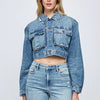 Hidden Cropped Cargo Denim Jacket