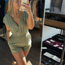 Hem & thread olive v-neck romper