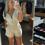 Hem & thread oatmeal v-neck romper