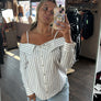 Elan off the shoulder striped button down