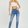 Risen ankle skinny distressed knee jeans