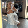 Elan off the shoulder striped button down