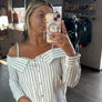 Elan off the shoulder striped button down