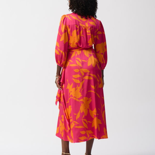 Joseph Ribkoff Pink/Orange Satin Floral Print Wrap Dress Style 251906 8