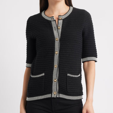 Zoe & Claire Cropped Sleeve Cotton Blend Cardigan