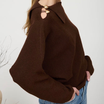 Zoe & Claire Gold Shoulder Sweater