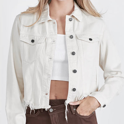 Hidden White Frayed Bottom Jacket