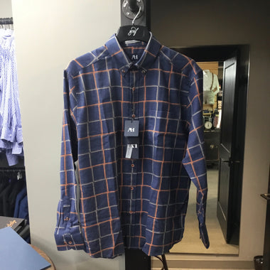 American Heritage Navy, Orange, and Grey Flannel Button Up