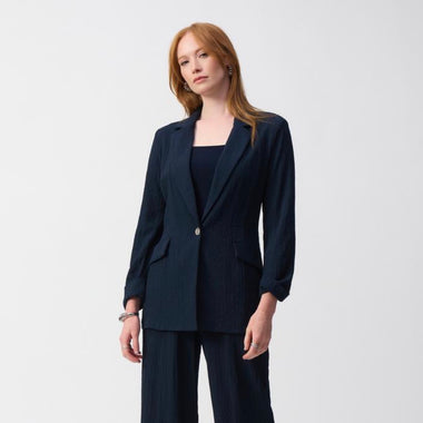 Joseph Ribkoff Navy Seersucker Straight Blazer