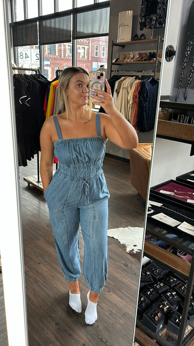 Elan light blue wash jumpsuit