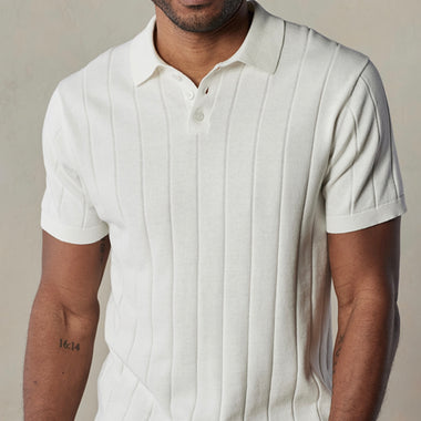 The Normal Brand white Robles rib stitch polo