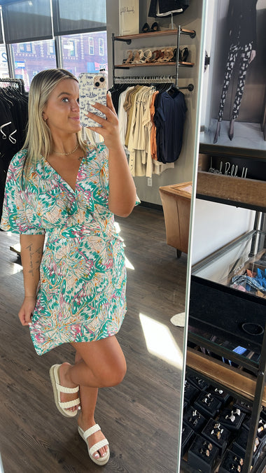 Lili Sidonio deep v-neck butterfly print dress