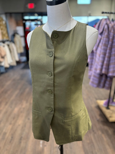 Aureum Olive Sleeveless Linen Vest