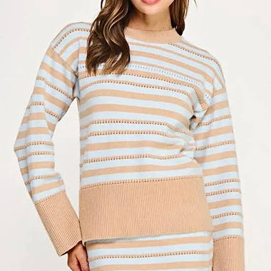 Strut & bolt taupe/sky blue striped sweater