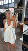 Lili Sidonio white lace cut out halter dress