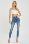 Risen ankle skinny distressed knee jeans