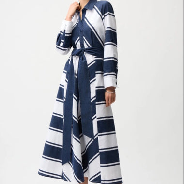Joseph Ribkoff Navy Blue and White Stripped Maxi Dress