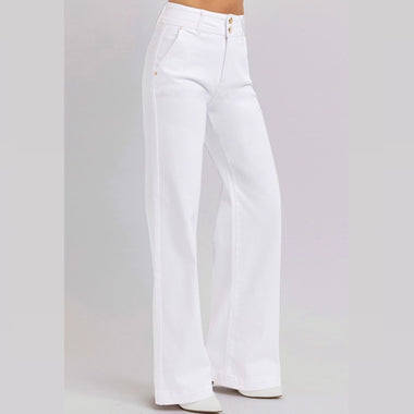 Risen Wide Leg Double Button Jeans