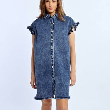 Lili Sidonio jean ruffled sleeve dress