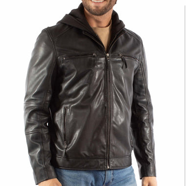 Scully Black Leather Jacket With Hood