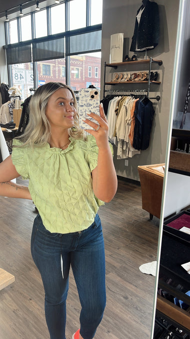 THML flutter sleeve textured top