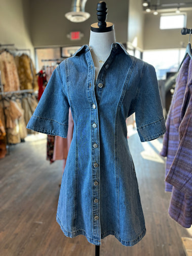 FRNCH blue denim short sleeve dress