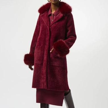 Joseph Ribkoff Faux Fur Coat - Marroon