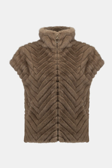 Joseph Ribkoff Light Brown Faux Fur Vest