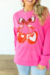 Southern Grace Heart Cherries On Pink Crew