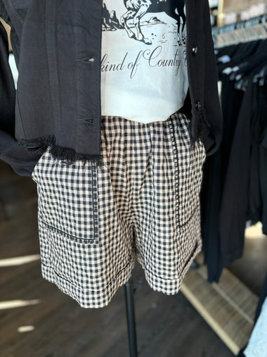 FRNCH tan/black gingham shorts