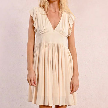 Molly Bracken cream pleated deep v dress