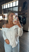 Elan off the shoulder striped button down