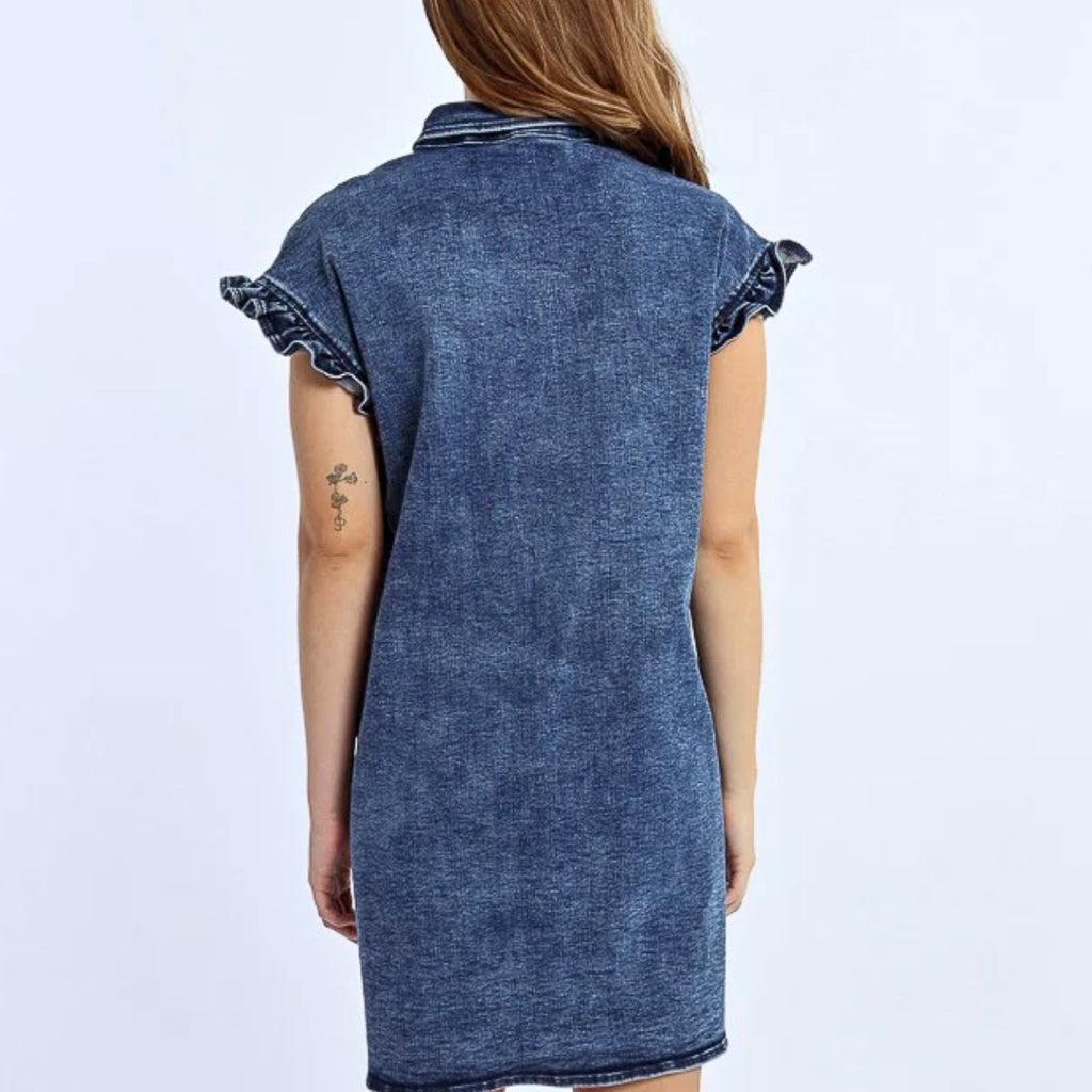 Lili Sidonio Women's Denim Ruffle Sleeve Shirtdress, Blue, Cotton Lili Sidonio Women's Denim Ruffle Sleeve Shirtdress, Blue, Cotton