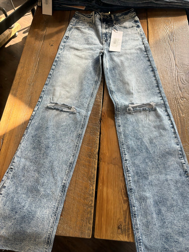 Risen Medium Wash High-Rise Straight-Side Slit jeans