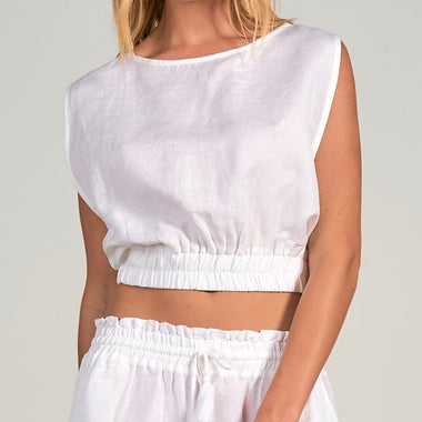 Elan White Linen Cropped Tank