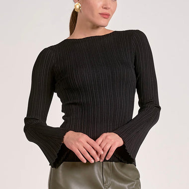 Elan Ribbed Black Bell Long Sleeve