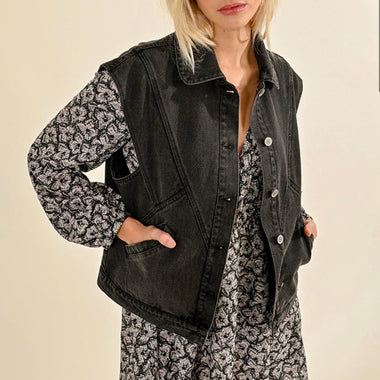 Lili sidonio black sleeveless denim jacket