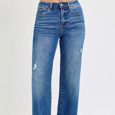 Risen High-Rise Medium Wash Cuffed Jeans