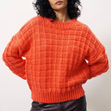 FRNCH Coral Checkered Texture Sweater