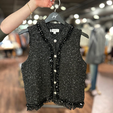 THML Sleeveless Fringed Sequin Knit Vest
