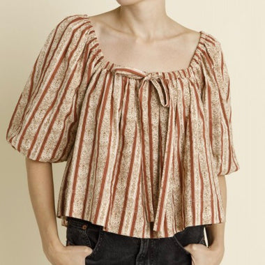 Aureum Striped Top w/ Tie - Rust