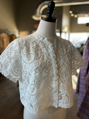 FRNCH white lace button up blouse