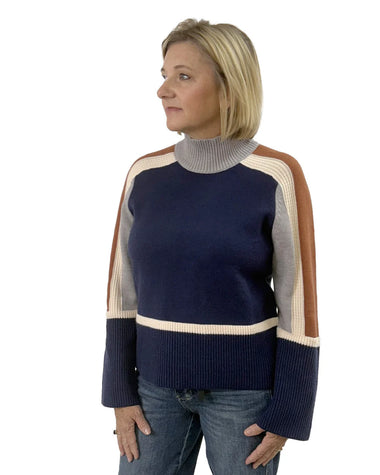 THML Color Blocked Knit Sweater in Navy & Brown
