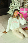 Grace + Emma Merry White Sweatshirt Sequin Sleeve