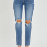 Risen ankle skinny distressed knee jeans