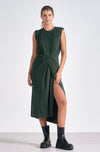 Elan Dark Green Side Slit Wrap midi dress