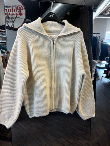 Lili Sidonio Off White Knit Collared Zip