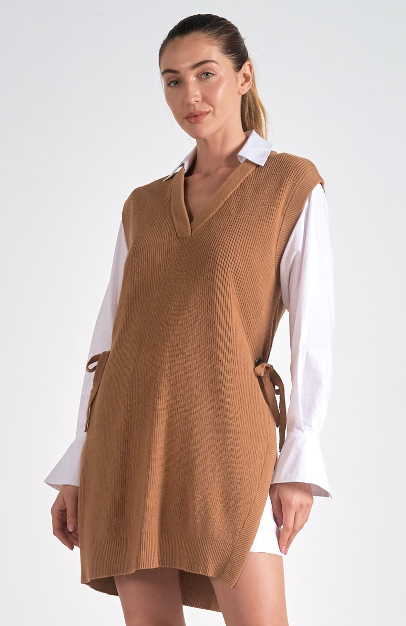 elan dresses Elan Tan Sweater Dress Blouse – Graif Clothing
