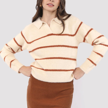 Sadie & Sage Striped Sweater - Cream/Brown