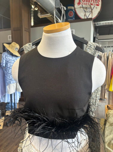 Aureum Black Feathered Trim Top